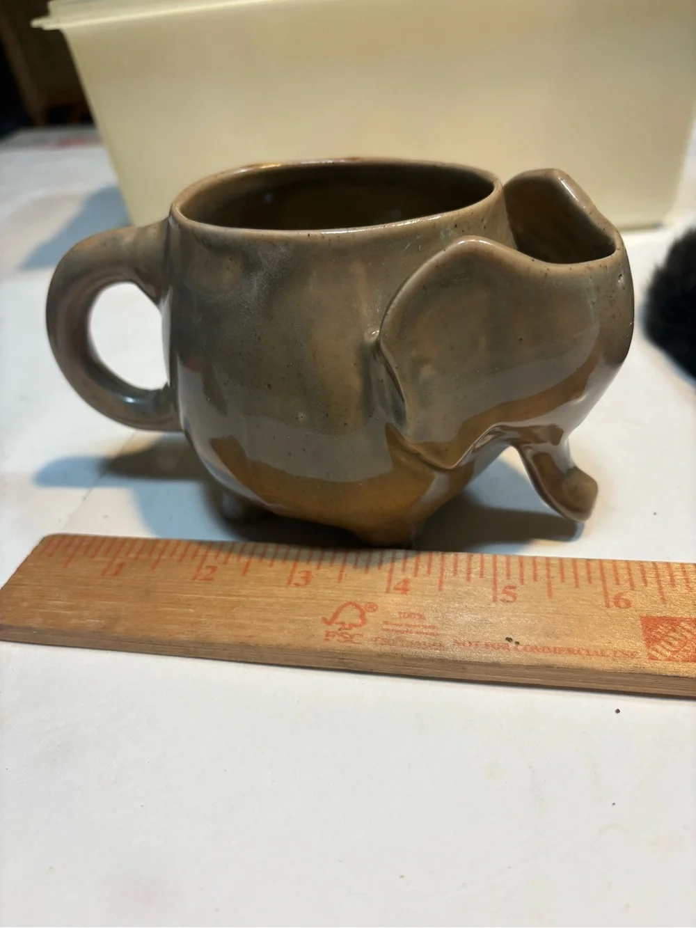 retired Urban Outfitters ceramic elephant mug speckled brown glaze trunk handle
